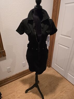 Good American Black Stretchy Denim Shirt Dress - Small